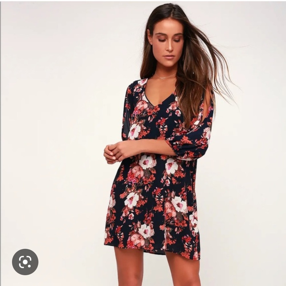 Lulus Shifting Dears Blue and Orange Floral Dress XS